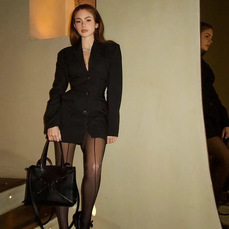 Fanan Elegant Black Blazer Coat