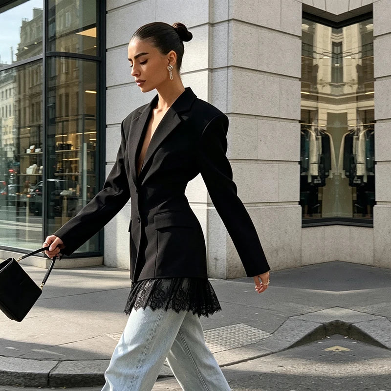 Hem Lapel V‑Neck Blazer For Women’s