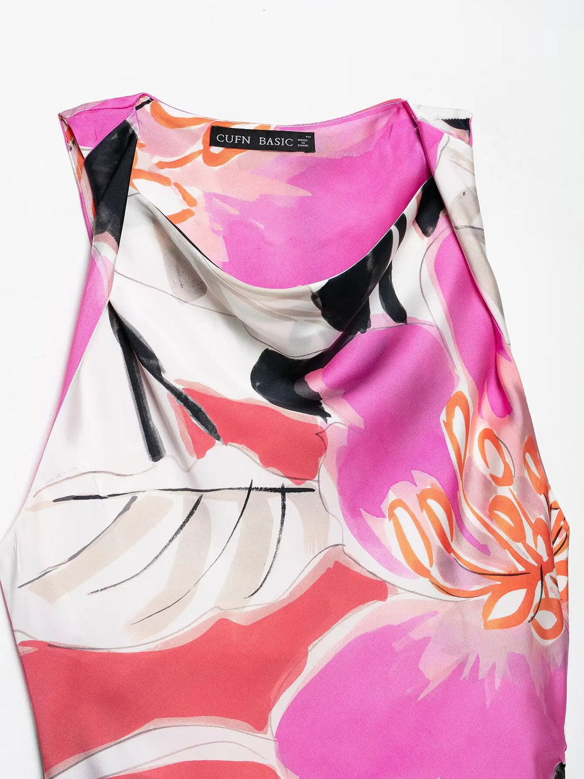 Women's Satin Printed Midi Skirt with Elastic Waist