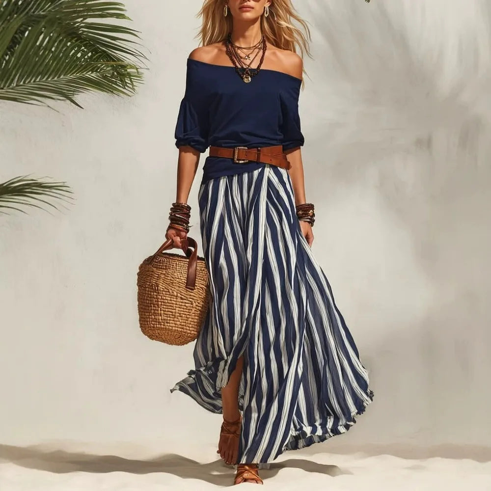 Vertical Stripe Flowy Maxi Skirt