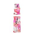 Women's Satin Printed Midi Skirt with Elastic Waist