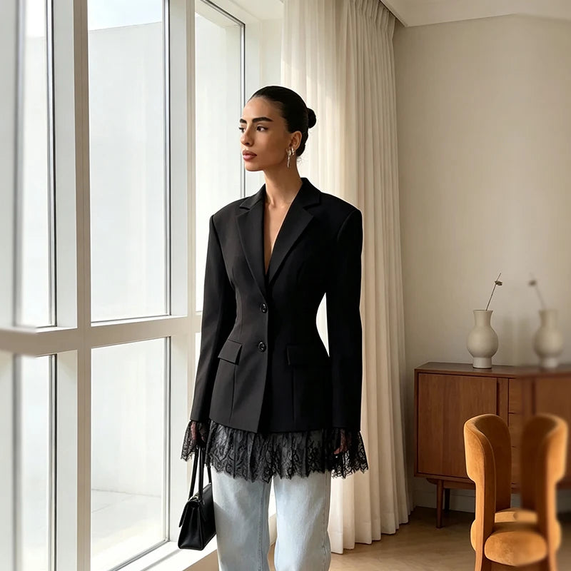 Hem Lapel V‑Neck Blazer For Women’s