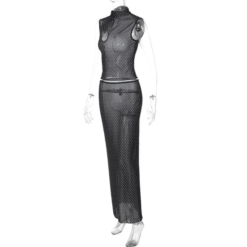 Women's Polka Dot Mesh Sheer Sleeveless Top