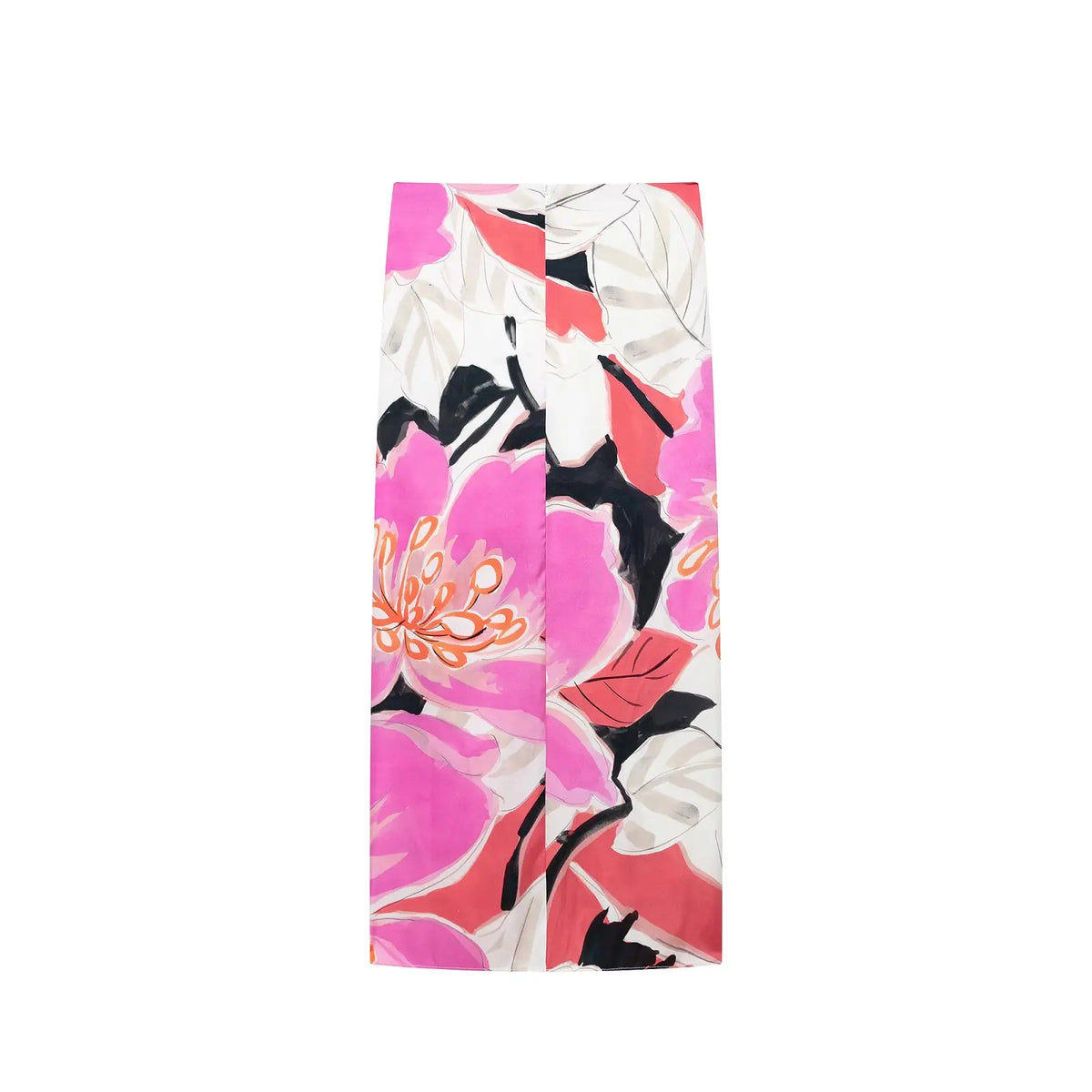 Women's Satin Printed Midi Skirt with Elastic Waist