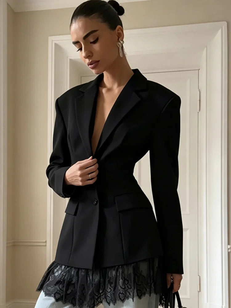 Hem Lapel V‑Neck Blazer For Women’s