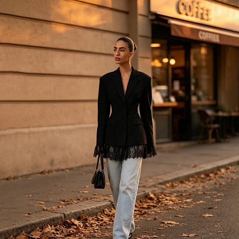 Hem Lapel V‑Neck Blazer For Women’s