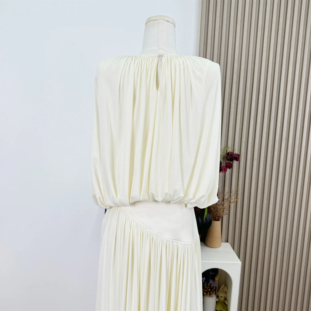 Women's Puff Sleeve O-Neck Top & Ankle-Length Skirt Two-Piece Set