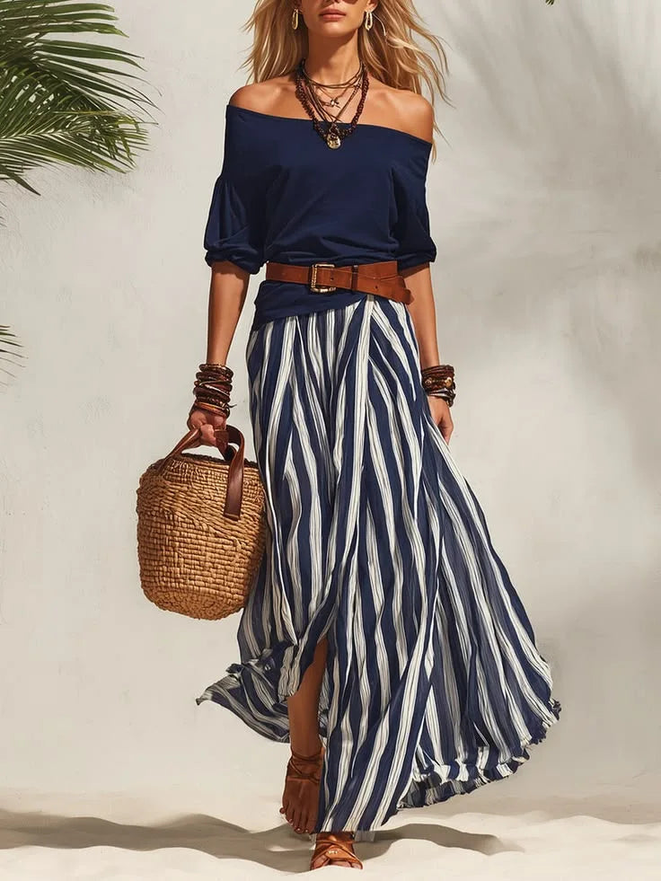 Vertical Stripe Flowy Maxi Skirt