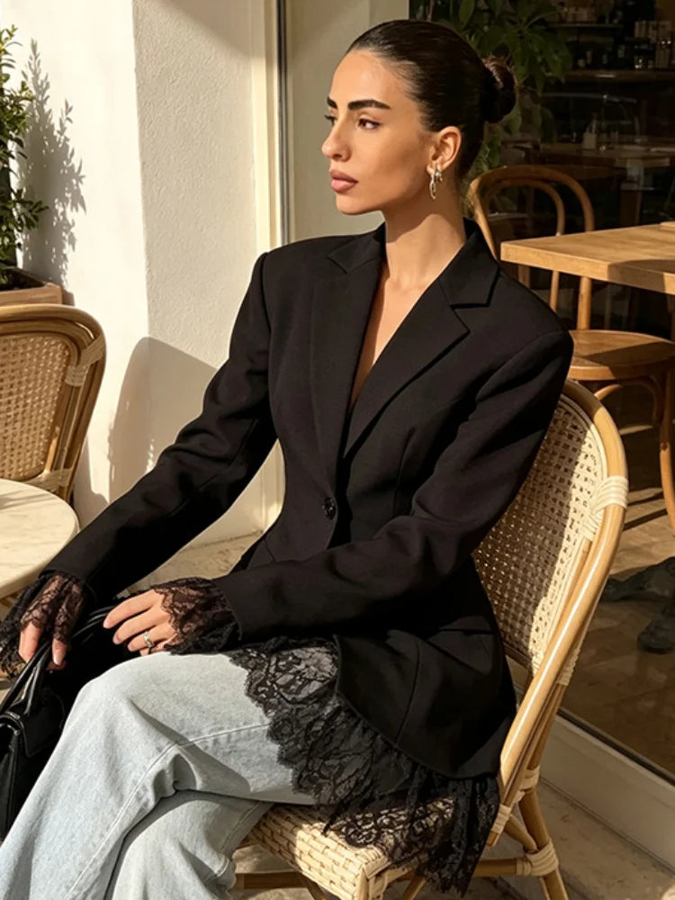 Hem Lapel V‑Neck Blazer For Women’s