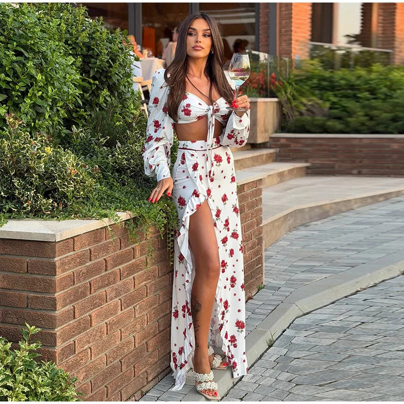 Long Split Ruffle Skirt