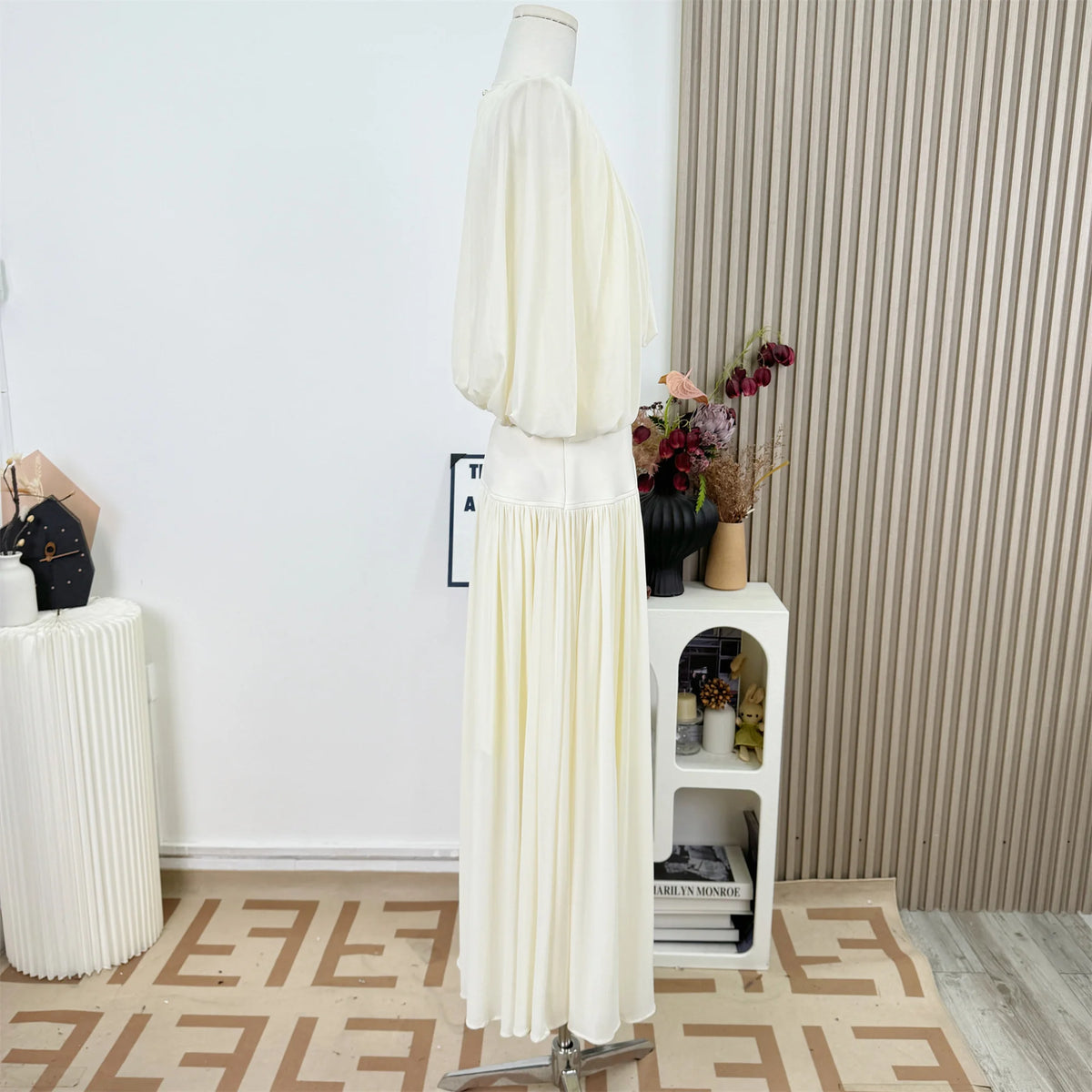 Women's Puff Sleeve O-Neck Top & Ankle-Length Skirt Two-Piece Set