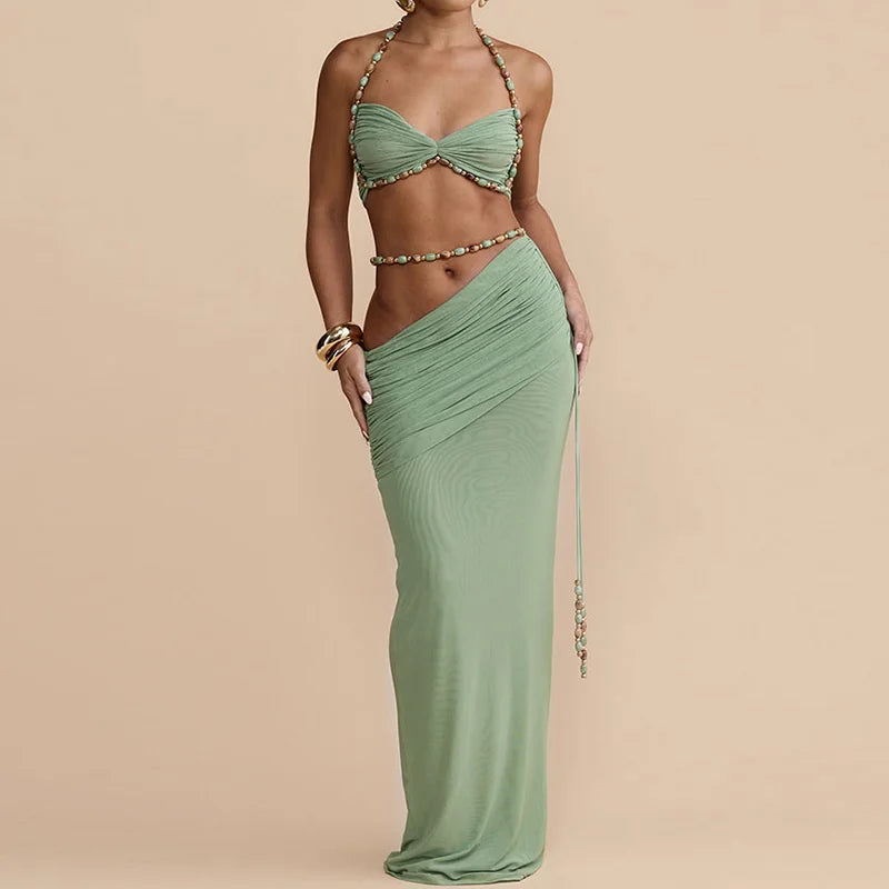 Halter Backless bikini with Maxi Skirt