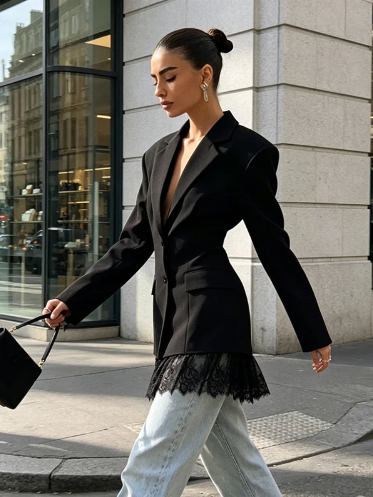 Hem Lapel V‑Neck Blazer For Women’s