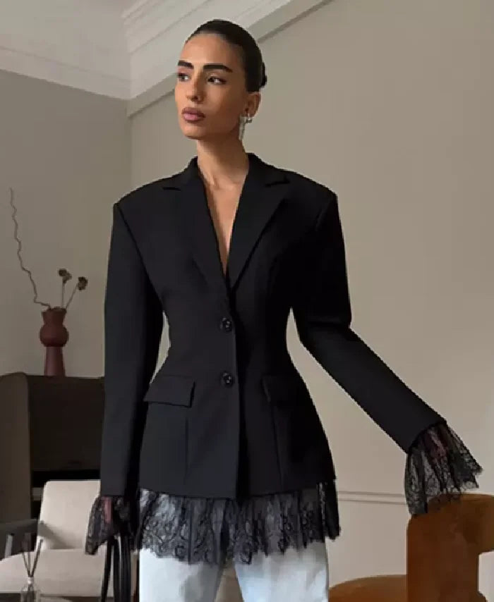 Hem Lapel V‑Neck Blazer For Women’s
