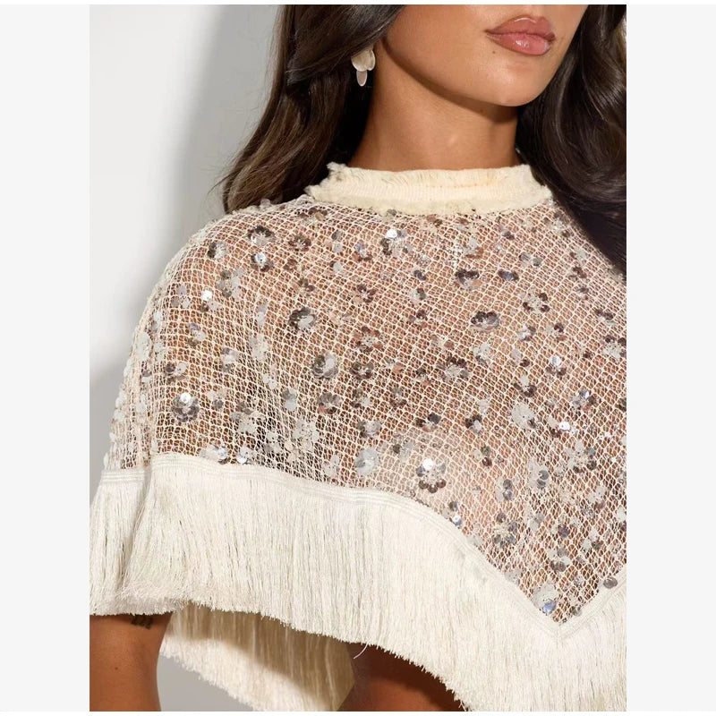 Sequin Tassel Mesh drawswing maxi