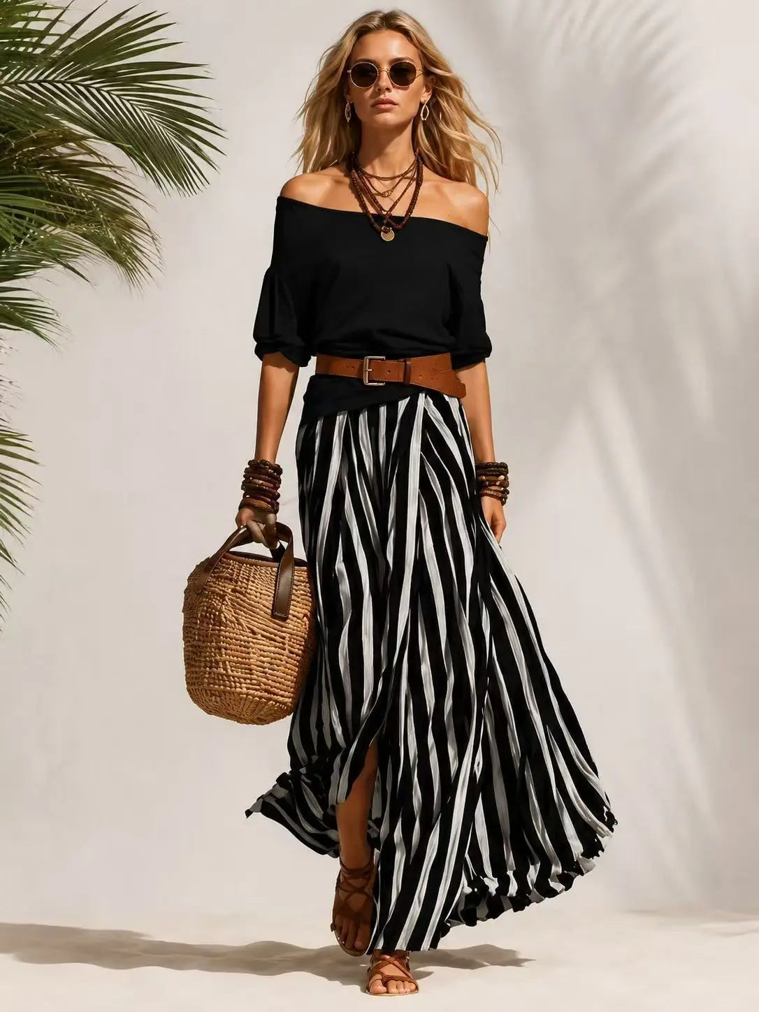 Vertical Stripe Flowy Maxi Skirt