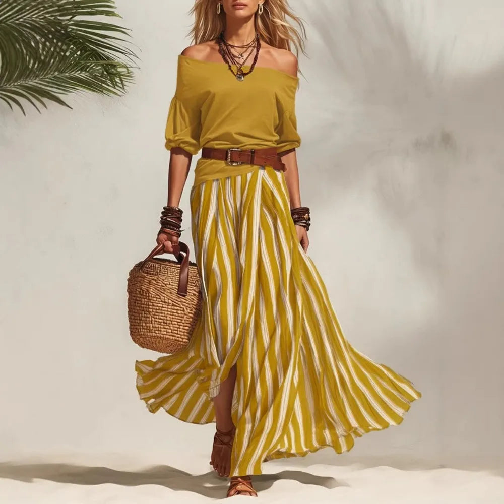 Vertical Stripe Flowy Maxi Skirt