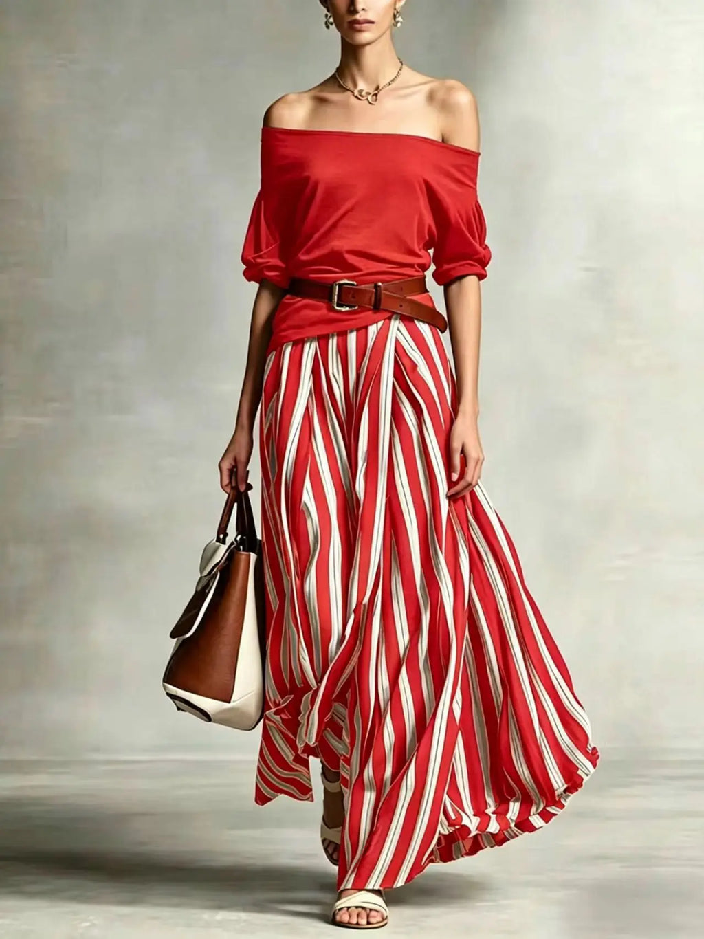 Vertical Stripe Flowy Maxi Skirt