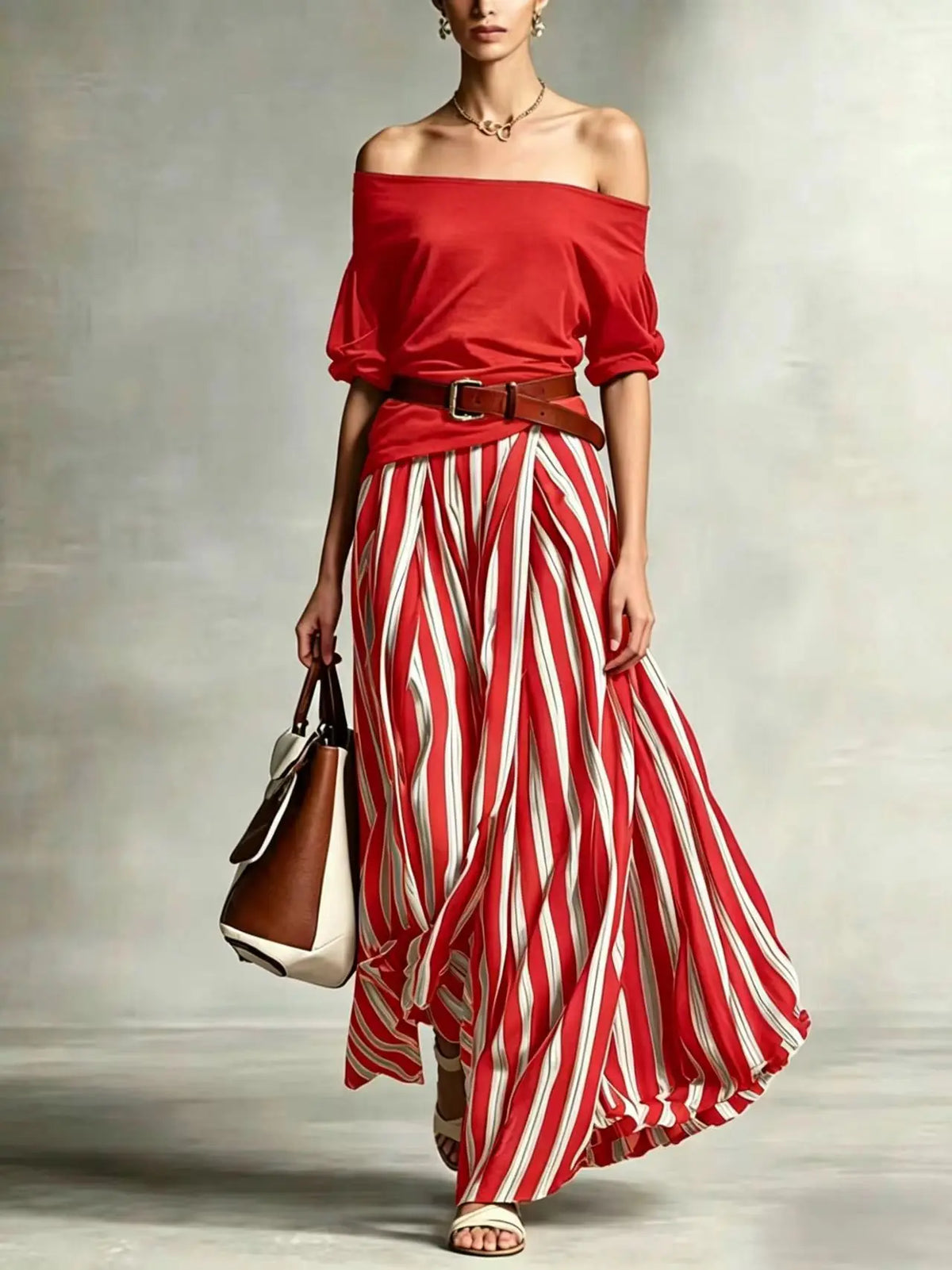 Vertical Stripe Flowy Maxi Skirt