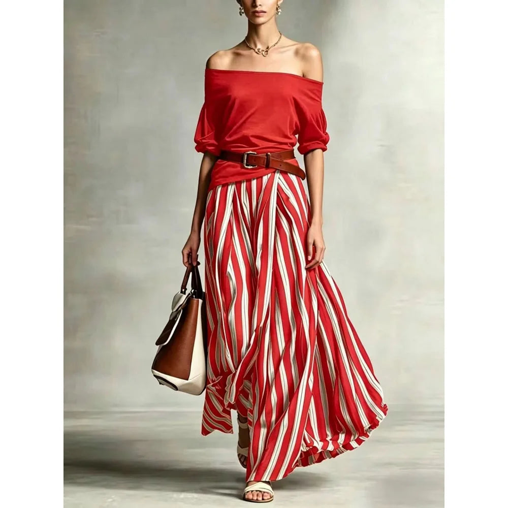 Vertical Stripe Flowy Maxi Skirt