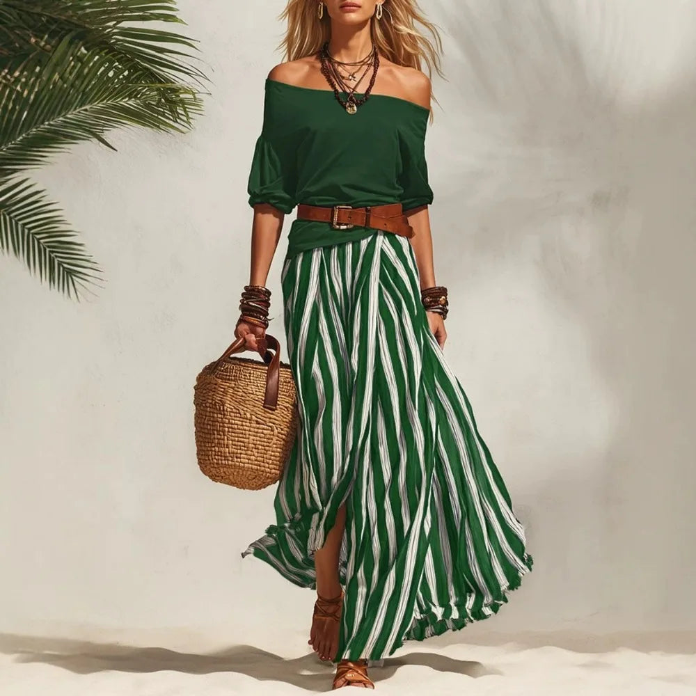 Vertical Stripe Flowy Maxi Skirt
