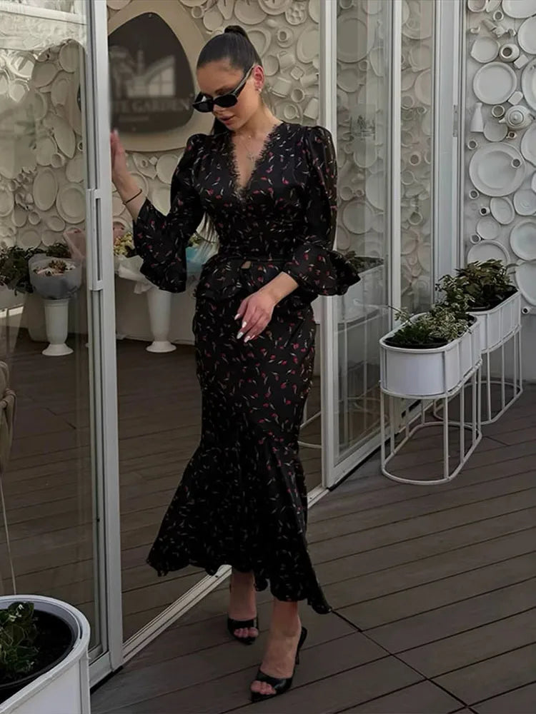 Floral peplum chiffon maxi
