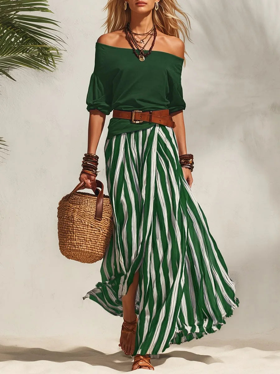 Vertical Stripe Flowy Maxi Skirt