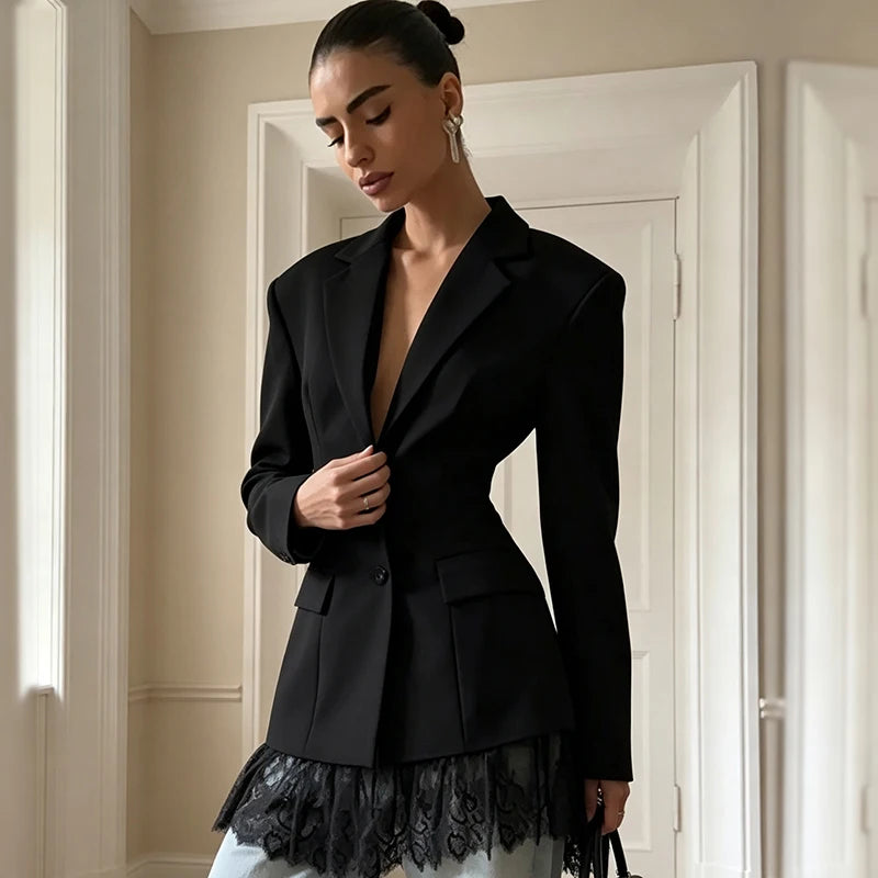 Hem Lapel V‑Neck Blazer For Women’s