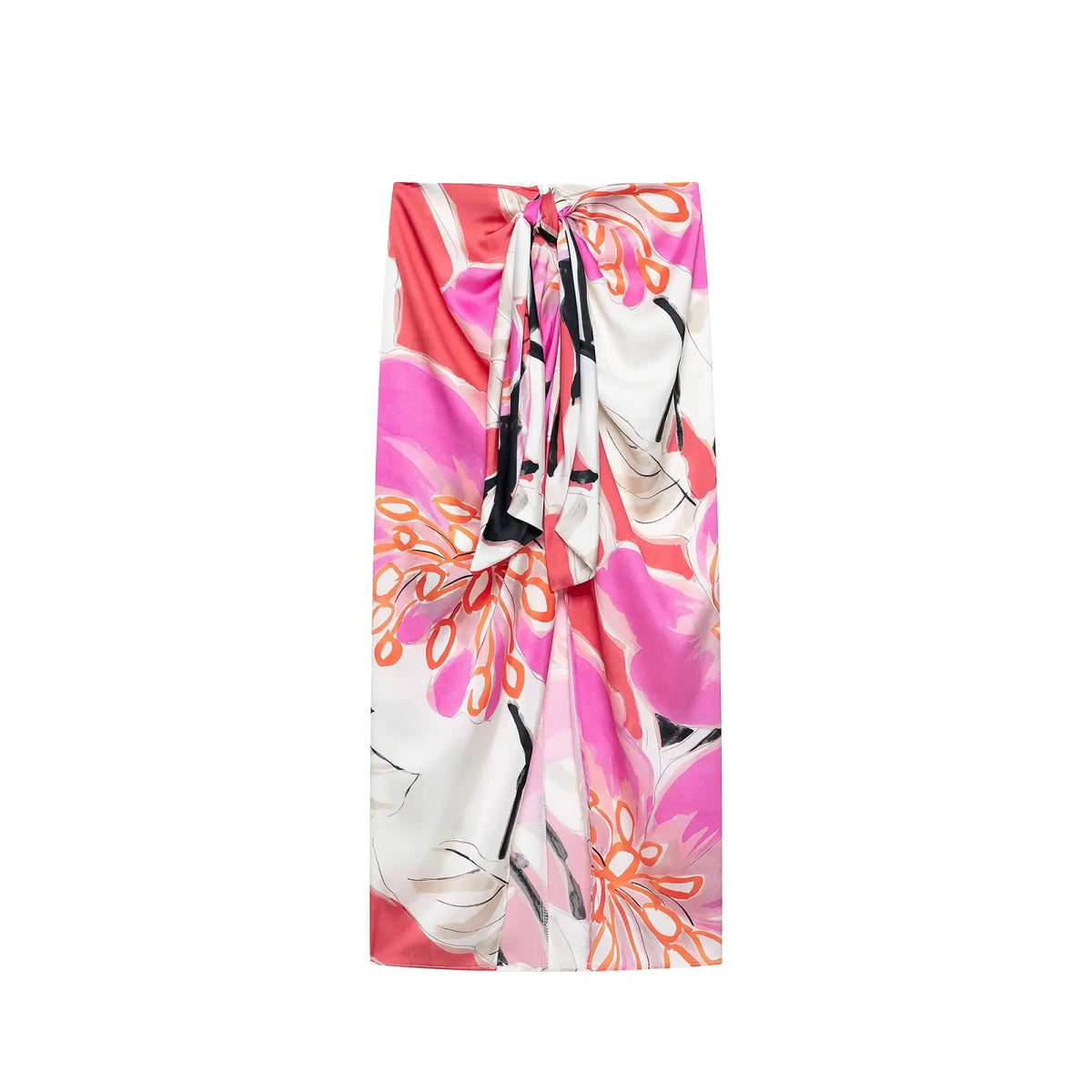 Women's Satin Printed Midi Skirt with Elastic Waist