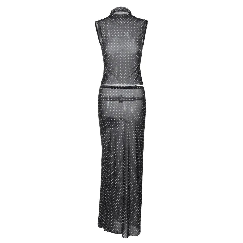 Women's Polka Dot Mesh Sheer Sleeveless Top