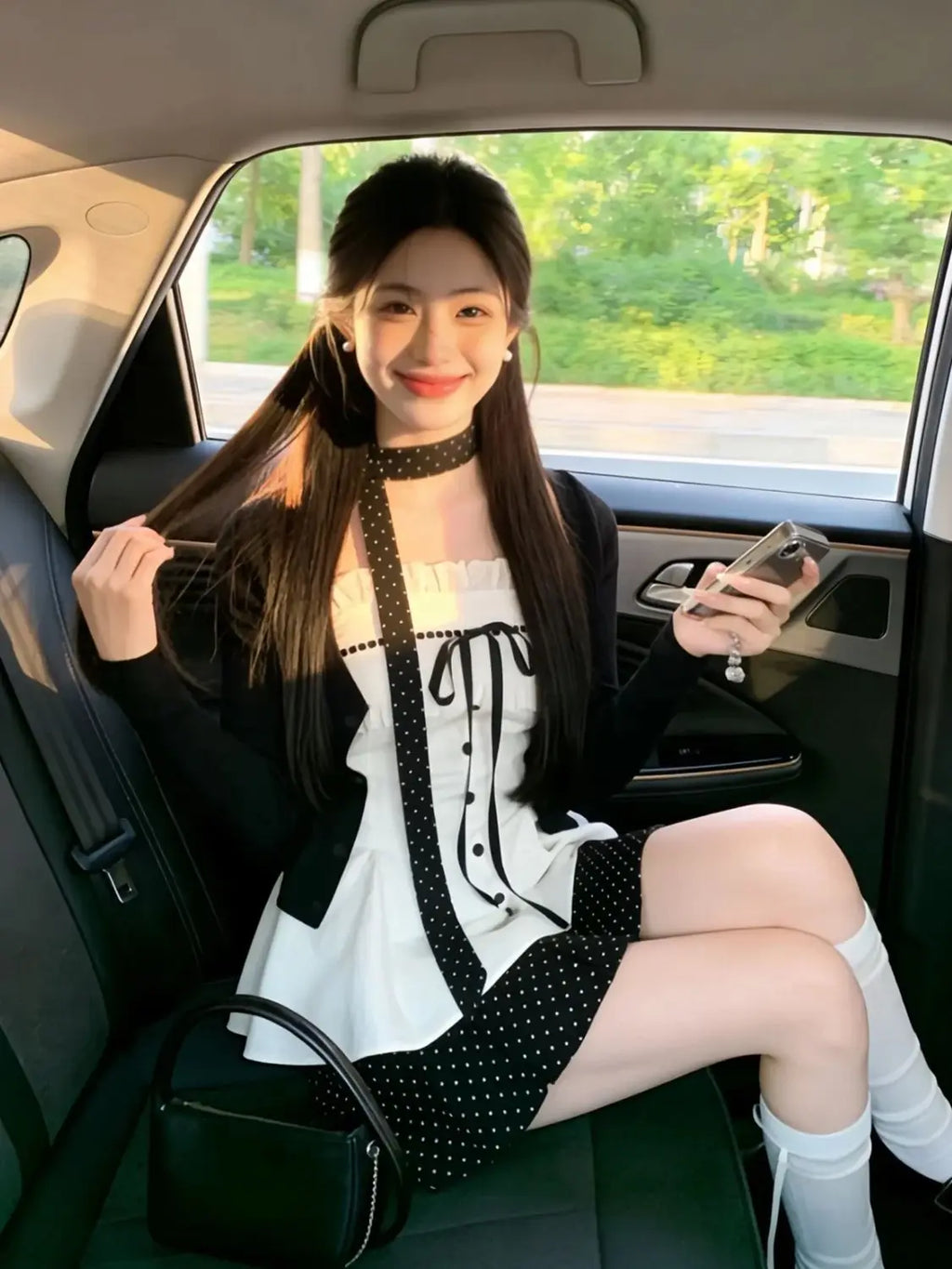 Cardigan Jacket + Lace Bow Camisole Top + Mini Skirt Sweet Three-piece Set
