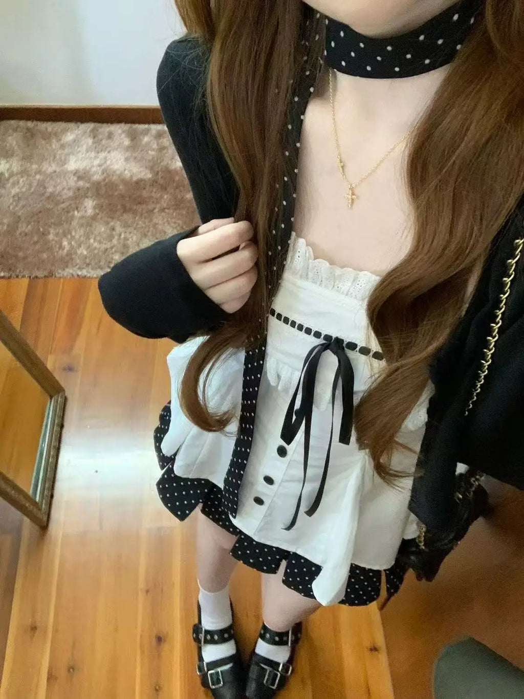 Cardigan Jacket + Lace Bow Camisole Top + Mini Skirt Sweet Three-piece Set