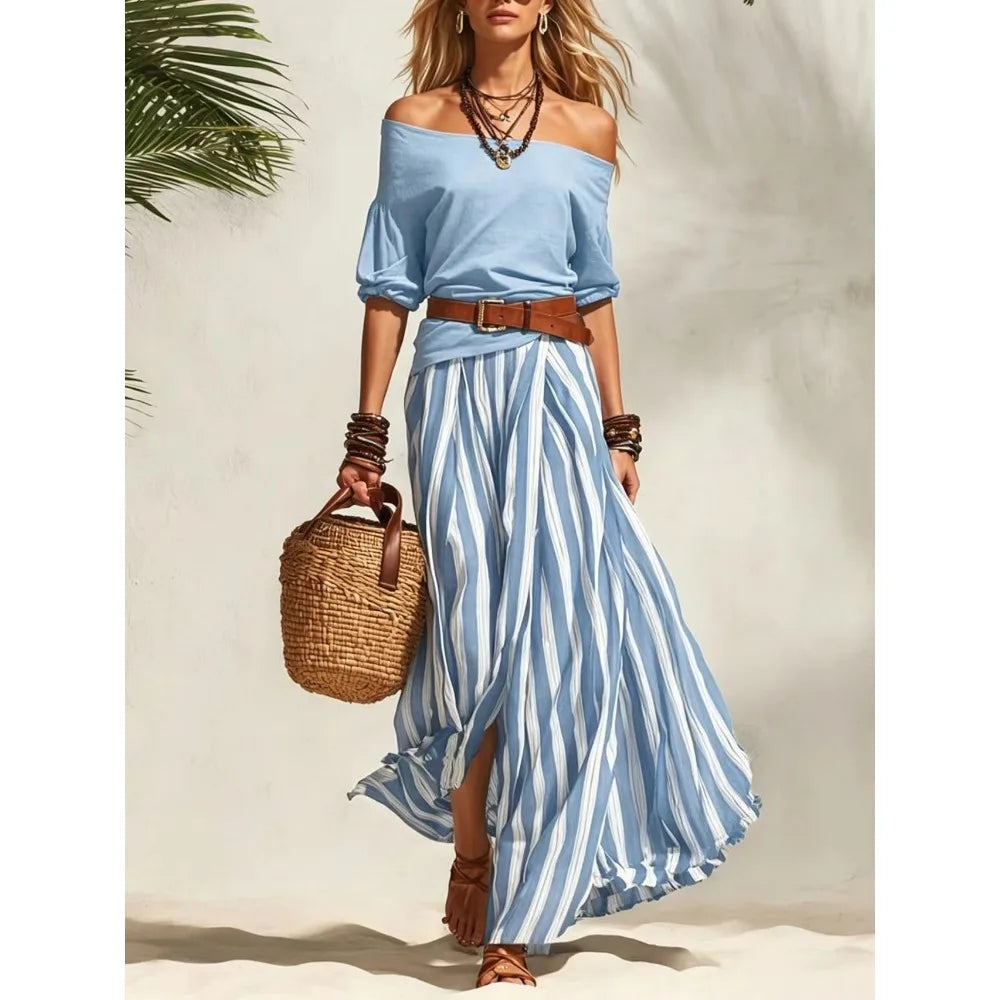 Vertical Stripe Flowy Maxi Skirt