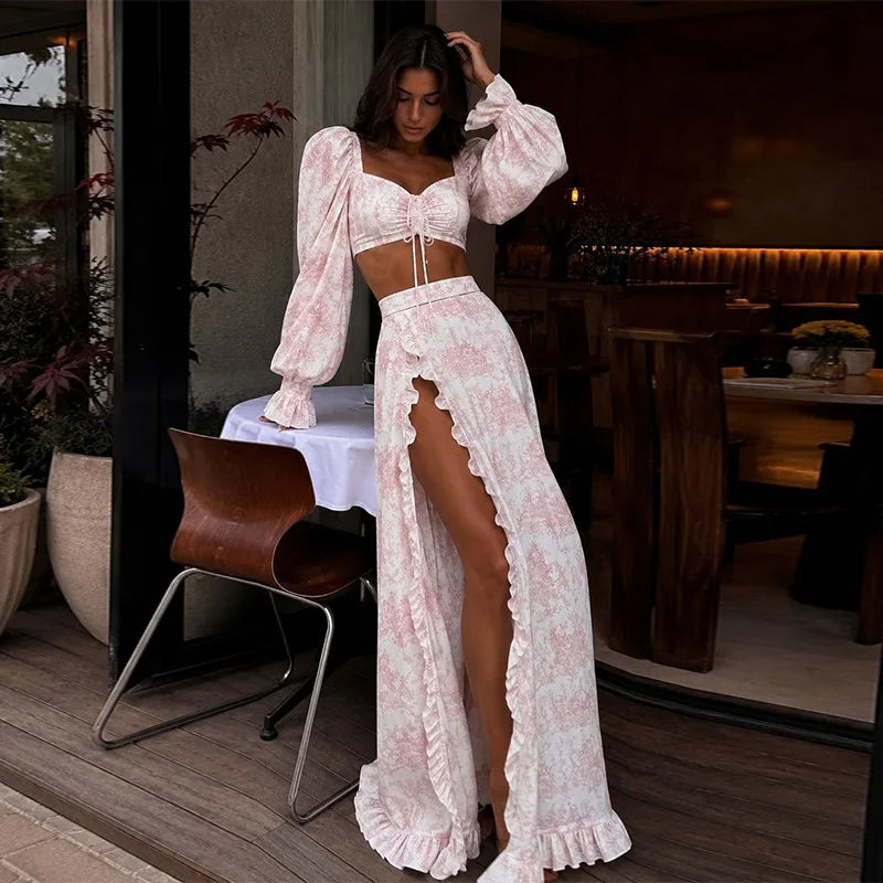 Long Split Ruffle Skirt