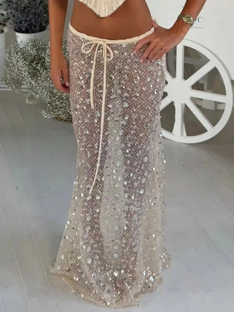 Sequin Tassel Mesh drawswing maxi