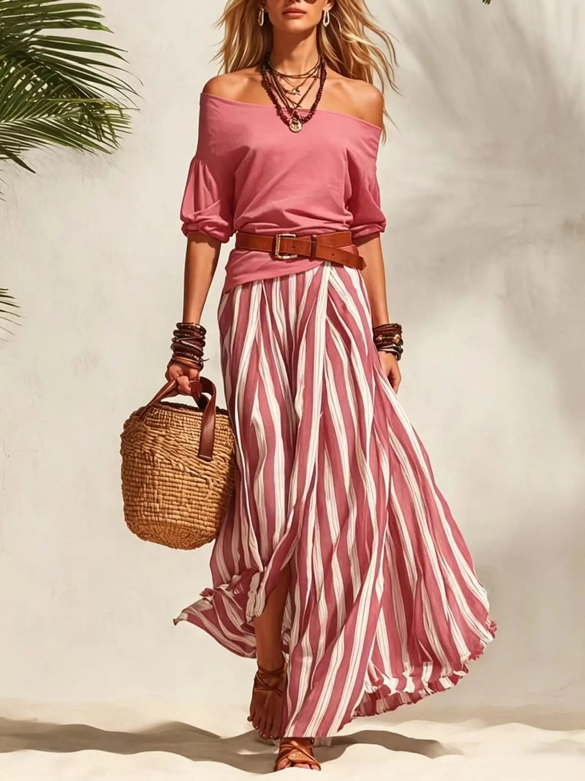 Vertical Stripe Flowy Maxi Skirt