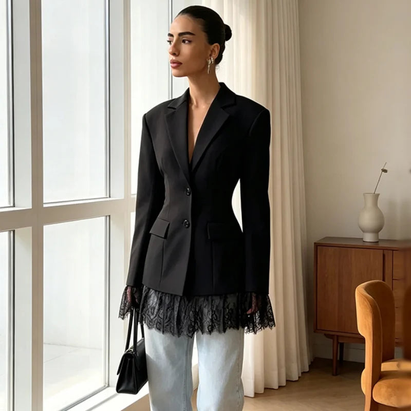 Hem Lapel V‑Neck Blazer For Women’s