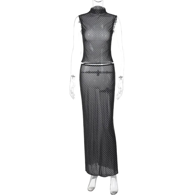 Women's Polka Dot Mesh Sheer Sleeveless Top