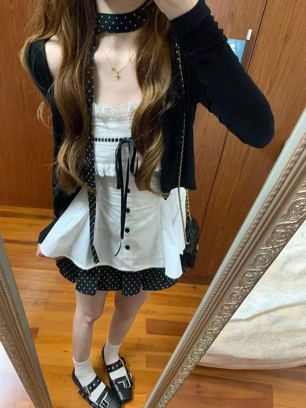 Cardigan Jacket + Lace Bow Camisole Top + Mini Skirt Sweet Three-piece Set