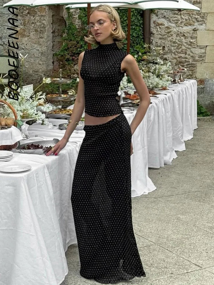 Women's Polka Dot Mesh Sheer Sleeveless Top