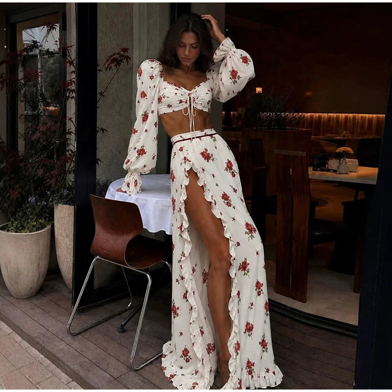 Long Split Ruffle Skirt