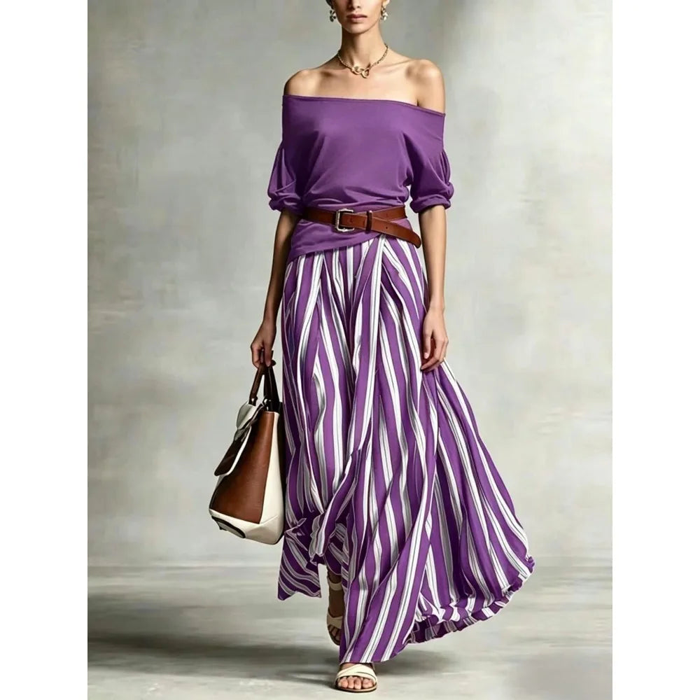 Vertical Stripe Flowy Maxi Skirt