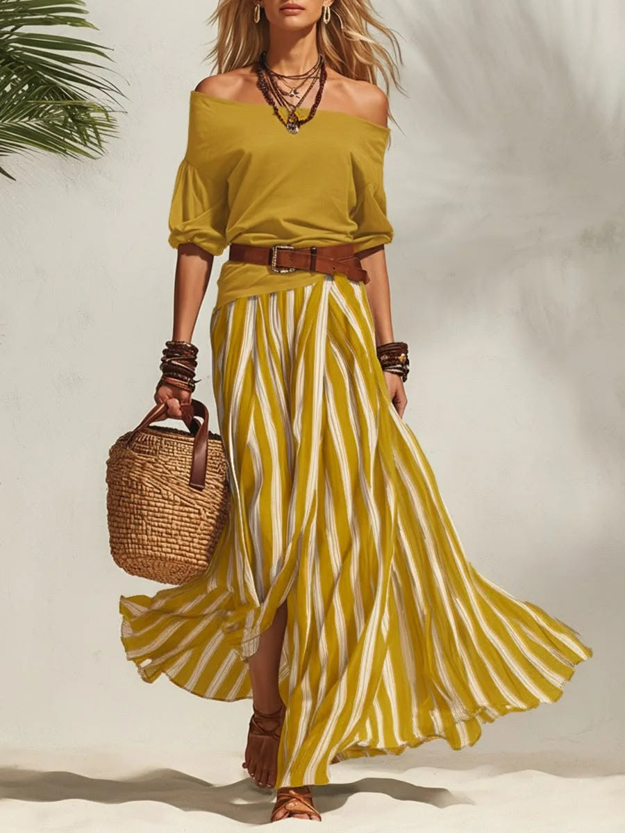 Vertical Stripe Flowy Maxi Skirt