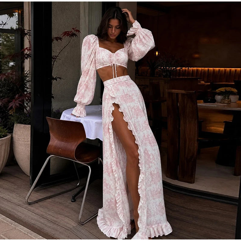 Long Split Ruffle Skirt