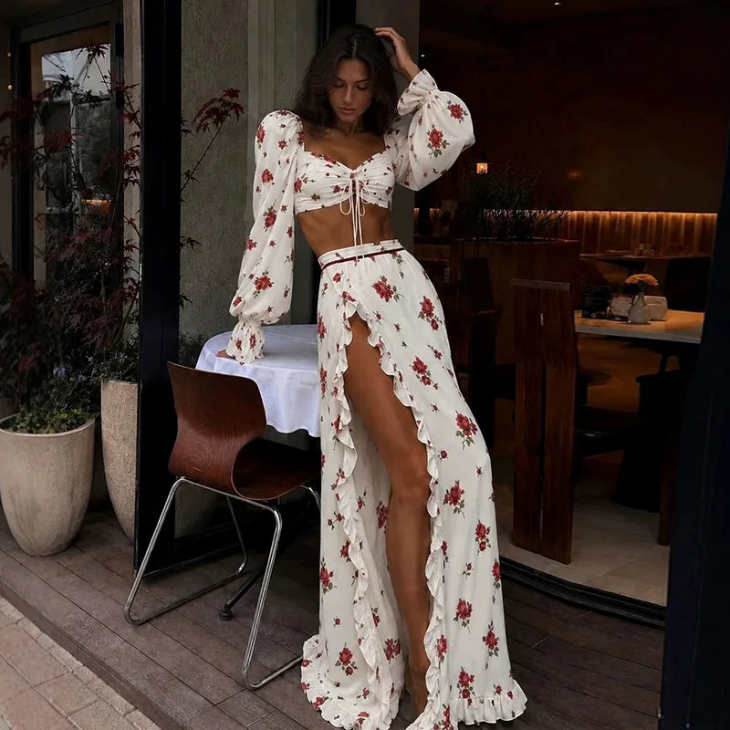 Long Split Ruffle Skirt
