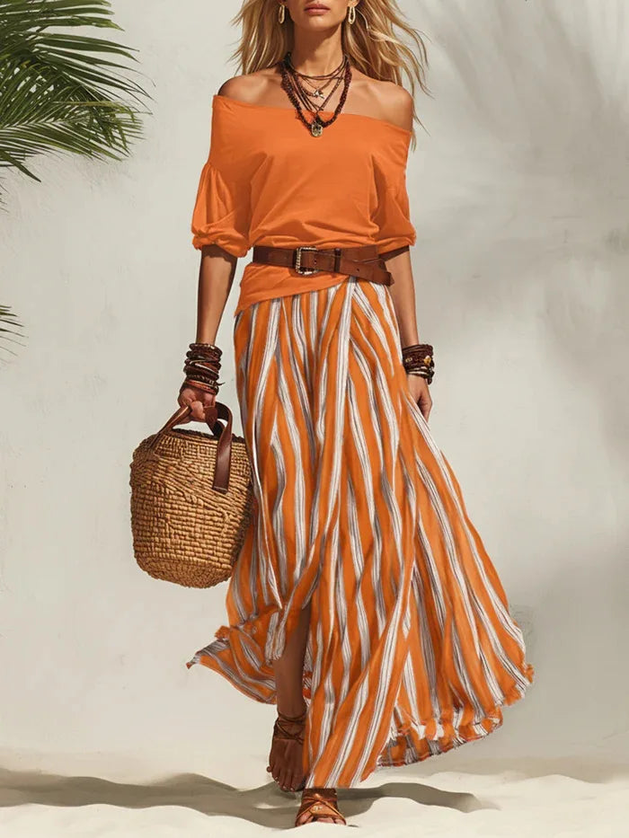 Vertical Stripe Flowy Maxi Skirt
