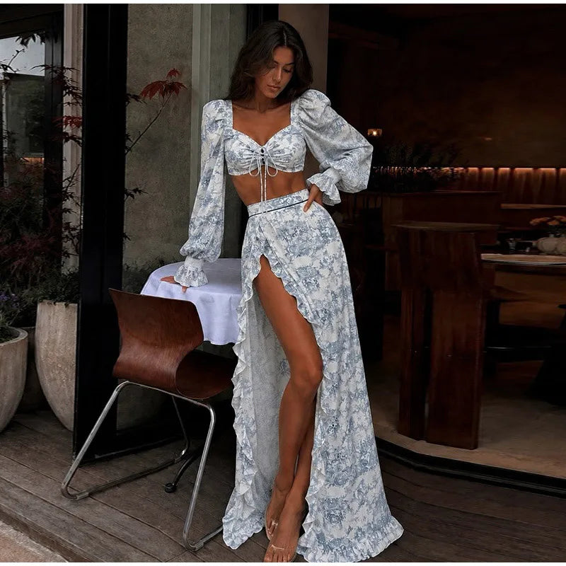 Long Split Ruffle Skirt