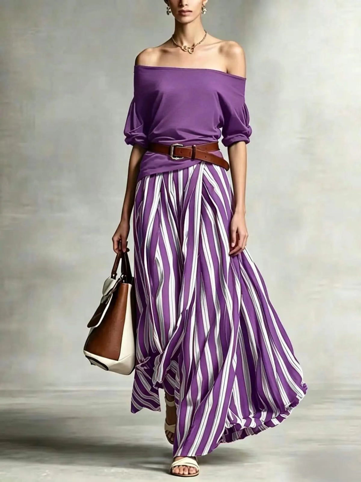 Vertical Stripe Flowy Maxi Skirt