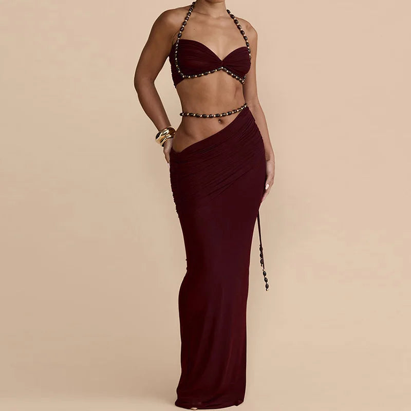 Halter Backless bikini with Maxi Skirt