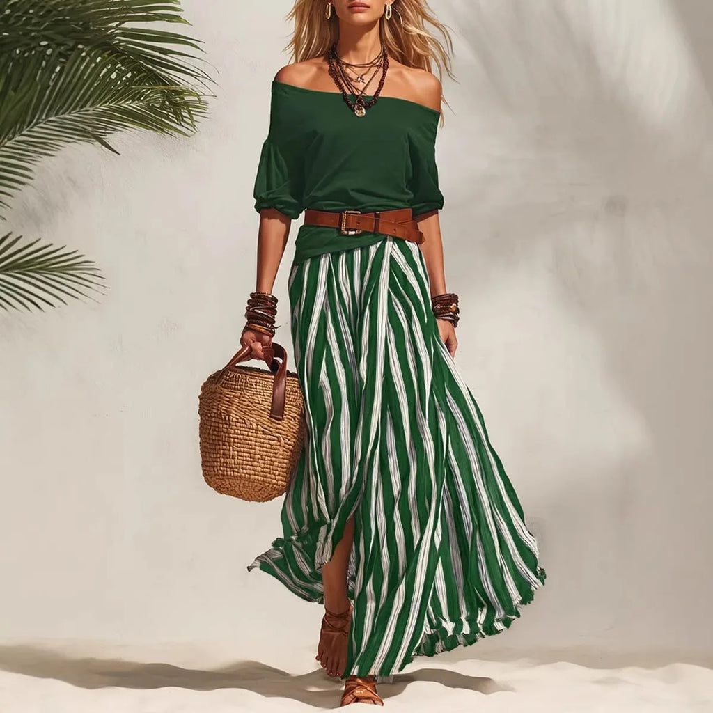 Vertical Stripe Flowy Maxi Skirt